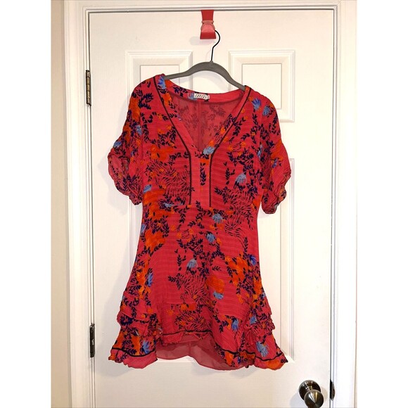 Tanya Taylor Kayla Falling Floral Pink Flower Ruffle Mini Dress Size 2 - Picture 2 of 10